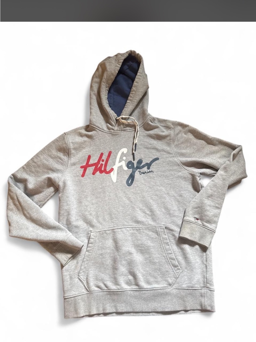 Tommy Hilfiger Gray Hoodie with Tricolor Script Logo